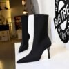 big tree shoes 325-1 European and American Style Fashion Banquet Slimming and Simple High-Heeled Boots with Short Tube Pointed Elastic Lycra Super High Heel Short Boots