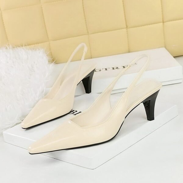 BIGTREE SHOES 2A03 Retro European American Style Simple Cone-Shaped Heel High Heel Low-Cut Square Toe Hollow Back Strap All-Matching Women's Shoes Pumps