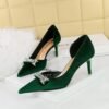 BIGTREE SHOES 1363-Ak80 Banquet High Heels Women's Shoes Stiletto Suede Shallow Mouth Pointed Side Hollow Metal Rhinestone Buckle Pumps