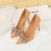 Bigtree Shoes 9511-h39 Korean Style Banquet High Heels Stiletto Heel Suede Shallow Mouth Pointed Toe Rhinestone Bow Women's Shoes