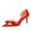 Big Tree Shoes 638-AH6 European and American Banquet Women's Shoes High Heel Stiletto Shallow Mouth Pointed Pearl Rhinestone Bow Pumps High Heels