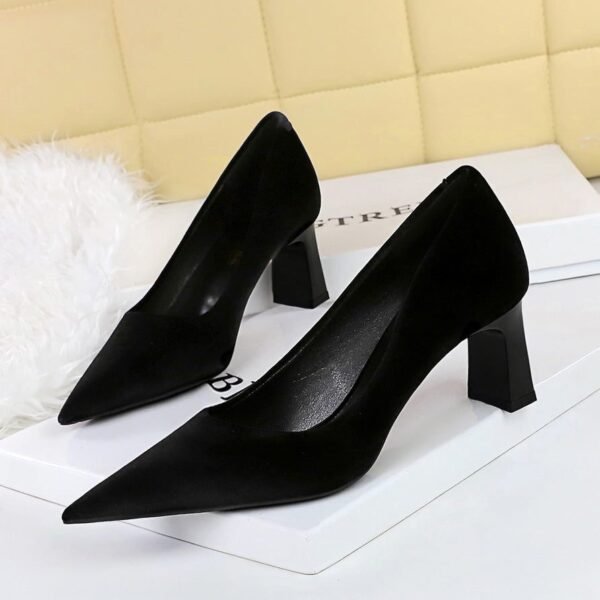 BIGTREE SHOES 6188-9 High Heels Chunky Heel Women's Shoes Suede Velvet Shallow Pointed Toe Single Shoes