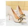7239-1 European And American Fashion Slim Thin-heeled Super High-heeled Women's Shoes Shallow Pointed Big Metal Buckle Shoes