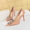 BIGTREE SHOES 6122-3 K66 Banquet High Heels Women's Shoes Stiletto Heel Patent Leather Low-Cut Pointed Toe Rhinestone Metal Buckle Pumps