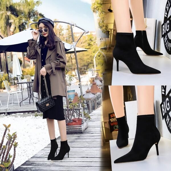 1628485f34143e0d2075296c00e43c36-1 BIGTREE SHOES 8878-7 European and American Style Fashion Simple Stiletto Heel Suede Pointed Toe Thinner Short Boots Female Ankle Boots