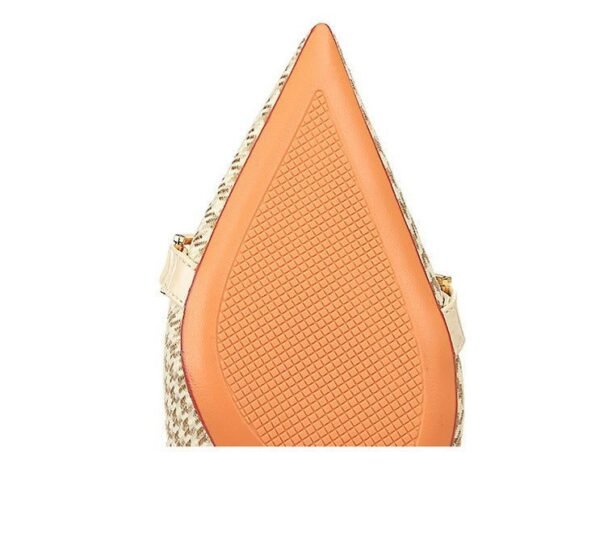 16645f375cfa5f03aa41ec31ff6f4421 9283-A1 European and American thin-heeled high-heeled shallow-pointed cloth plaid houndstooth metal chain pearl shoes