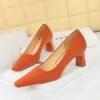 1679951c67897d99cfc5ccd0cbc7d5b0 BIGTREE SHOES 6186-2 Korean Style Fashionable All-Match Simple Pedicure High Heel Chunky Heel Low-Cut Square Toe Satin Women's Shoes High Heels Pumps