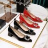 BIGTREE SHOES 1235-K52 European and American Style Banquet Women's Shoes Patent Leather Low-Cut Pointed-Toe Metal Rhinestone Belt Buckle Mid Heel Chunky Heel Shoes