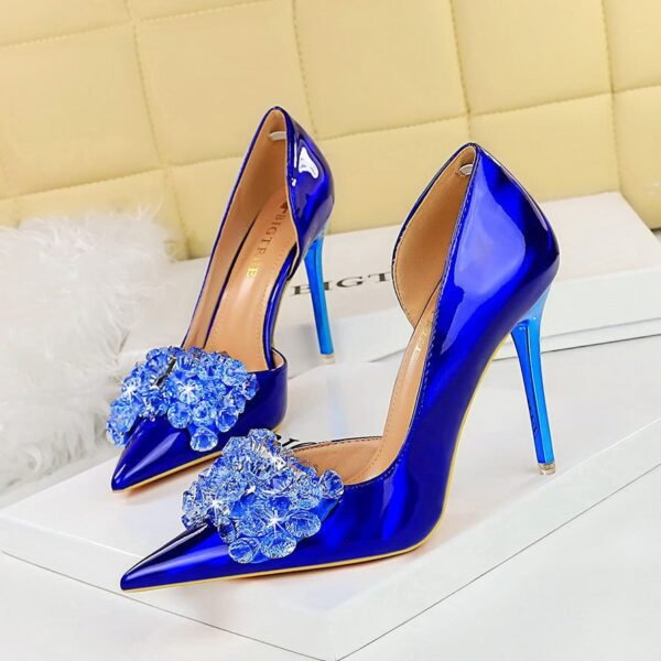 BIGTREE SHOES 18188-H27 European and American Banquet High Heels Light Luxury Women's Shoes Shallow Mouth Pointed Toe Side Hollow Rhinestone Bow Pumps
