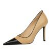 Bigtree Shoes 1198-3 Vintage European and American Fashion Minimalist Color Block Pointed High Heels Women's Shoes Stiletto Shallow Mouth Pointed High Heel Pumps