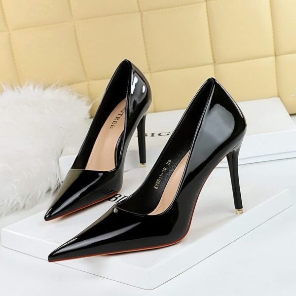 big tree shoes 9511-21 European and American Banquet Simple High Heels Stiletto Heel Shallow Mouth Pointed Crystal Patent Leather Pumps Women's Shoes
