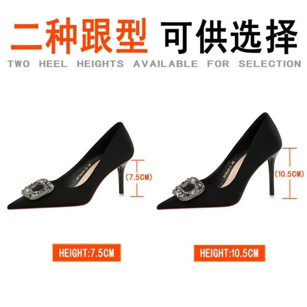 Bigtree Shoes 18249-K83 European and American Banquet High Heels Women's Shoes Satin Shallow Mouth Pointed-Toe Super High Heel Rhinestone Metal Buckle Pumps
