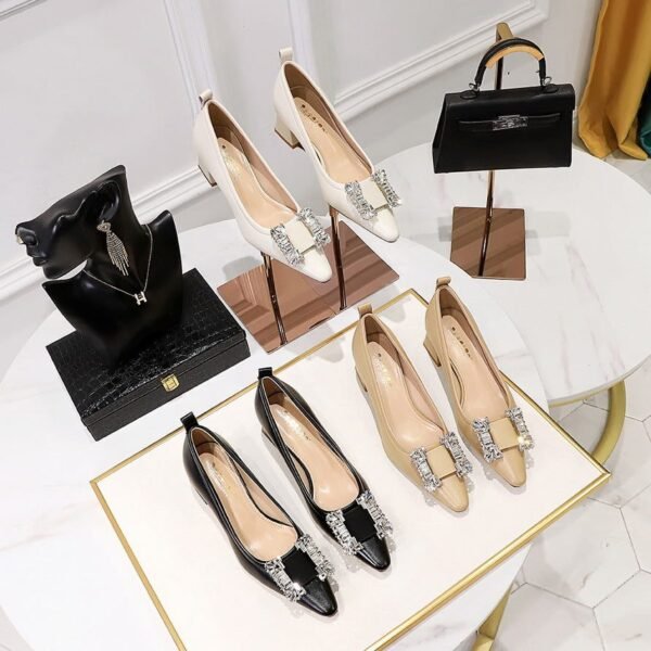 BIGTREE SHOES 1235-2k72 European and American Style Fashion Banquet Women's Shoes Comfortable Thick Heel Mid Heel Light Buckle Metal Rhinestone Buckle Women's Shoes