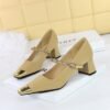 BIGTREE SHOES 5288-7 French Mary Jane Women's Classy Shoes Mid Heel Chunky Heel Low-Cut Color Matching Square Head Metal Chain Ankle-Strap Shoes