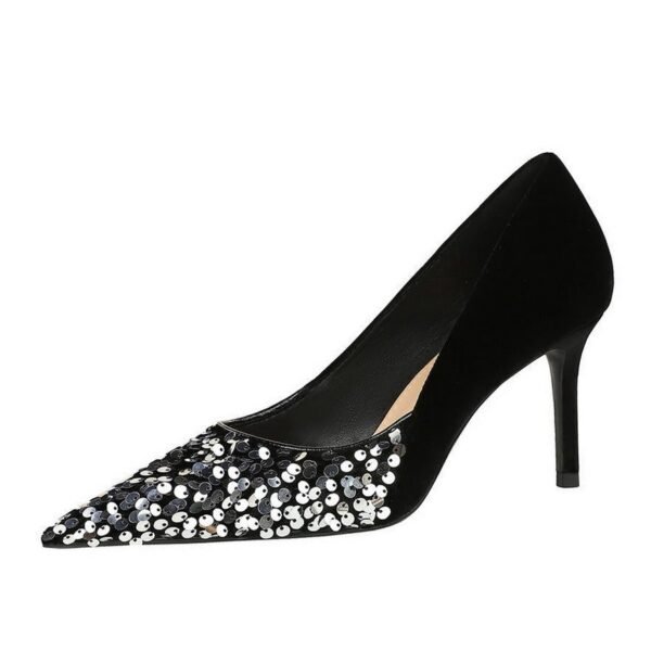 BIGTREE SHOES 7236-1 European and American Style Affordable Luxury Fashion Banquet Women's Shoes High Heels Stiletto Heel Shallow Mouth Pointed Stitching Sequin Cloth Pumps