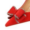 BIGTREE SHOES 828-H30 Korean Style Fashionable Spring and Autumn New High Heels Chunky Heel Suede Shallow Mouth Pointed Bow Single-Layer Shoes Women's Shoes