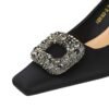 Bigtree Shoes 633-2k83 European and American Style All-Match Banquet Women's Shoes Stiletto Heel Shallow Mouth Square Toe Metal Buckle Rhinestone Buckle Single