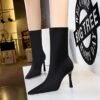 big tree shoes 325-1 European and American Style Fashion Banquet Slimming and Simple High-Heeled Boots with Short Tube Pointed Elastic Lycra Super High Heel Short Boots