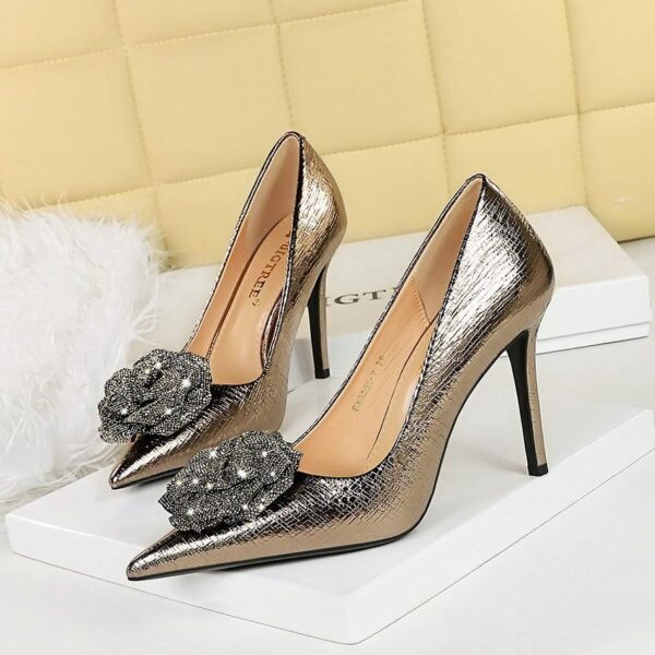 BIGTREE SHOES 3391-h52 European and American Style Banquet High Heels Women's Shoes Stiletto Heel Shallow Mouth Pointed Toe Rhinestone Flower Shoes Women