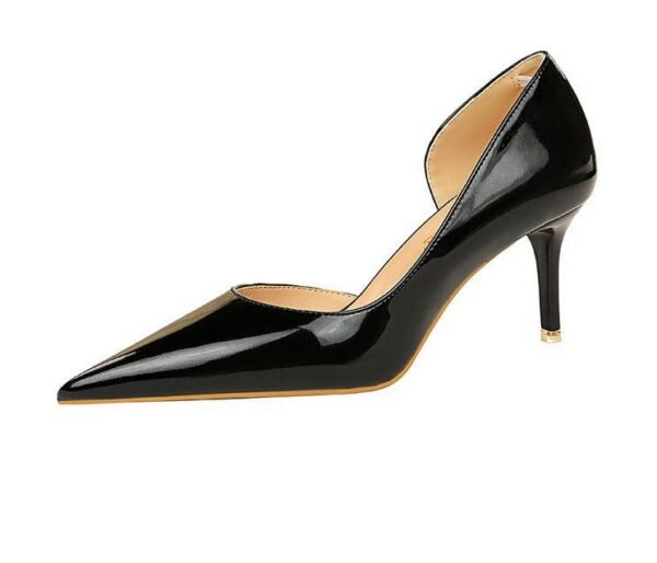1363-A2 Korean fashion slim banquet fine heel high heel shallow pointed side hollow patent leather women's shoes single shoes high