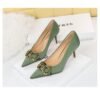 7239-A1 European and American fashion banquet women's shoes fine heel high heel shallow pointed metal buckle single shoes high heels