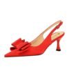 Bigtree shoes 3716-h25 fashion pedicure Korean style women's shoes satin shallow mouth pointed high heel hollow-out back strap bow single-layer shoes
