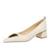 2144acaac181eace5ef2154339cbf53c BIGTREE SHOES 1235-K55 Retro Style Fashionable Chunky Heel Mid-Heel Low-Cut Pointed-Toe Metal Decoration Pumps Business Ol Commuter Women's Shoes