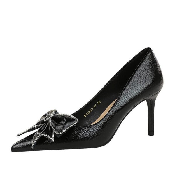 21a98910e634560c3761676fdd9dba34 BIGTREE SHOES 3391-ah53 European and American Style Banquet Women's Shoes Stiletto Heel Shallow Mouth Pointed Toe Rhinestone Bow Pumps High Heels