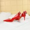 BIG TREE SHOES 638-ah35m Korean Style Banquet High Heels Stiletto Low-Cut Pointed Side Hollow Patent Leather Back Bow Women's Shoes