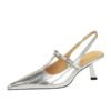 BIGTREE SHOES 070-11 Korean Style Women's Shoes High Heel Low-Cut Pointed Toe T Shape with Rhinestones Buckle Hollow Back Strap Back Open Shoes Female