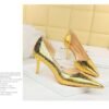 2928-1 European and American style fine-heeled high-heeled shallow pointed side hollow retro metal stone pattern shoes