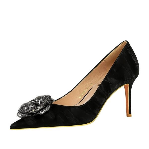 BIGTREE SHOES 18249-A3h52 National Style Women's Shoes Banquet High Heels Stiletto Low-Cut Pointed Toe Rhinestone Flower Rose Pumps
