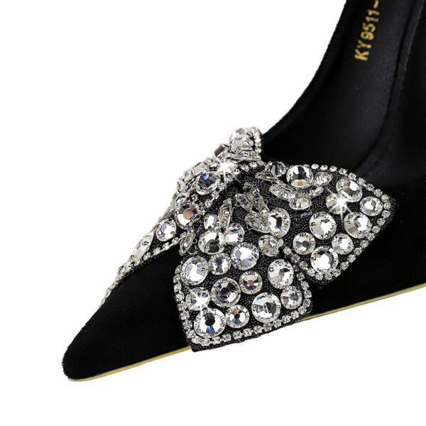 Bigtree Shoes 9511-H29 European and American Banquet High Heels Stiletto Heel Suede Shallow Mouth Pointed Toe Rhinestone Bow Pumps Women