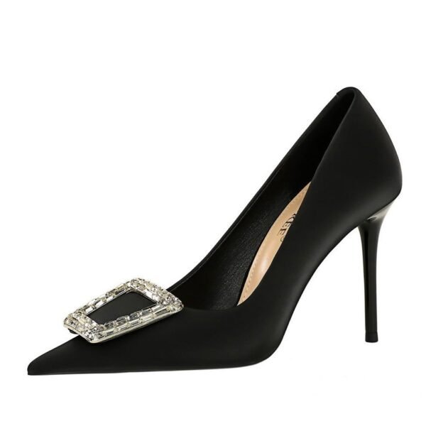 BIGTREE SHOES 3265-k10 Korean Style Fashion Banquet High Heels Stiletto Heel Shallow Mouth Pointed Toe Rhinestone Buckle Thinner-Looked High Heel Pumps Women's Shoes