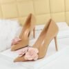 BIGTREE SHOES 1829-H57 Korean Fashion Sweet High Heels Stiletto Very Suede Shallow Mouth Pointed-Toe Colorblock Flower Shoes