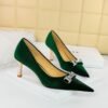 BIGTREE SHOES 1818-K80 Banquet Women's Shoes High Heel Shoes Xishi Suede Shallow Mouth Pointed Toe Rhinestone Buckle Metal Decorative High Heel Pumps