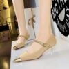 BIGTREE SHOES 237-25 Korean Style Fashionable Elegant Light Luxury Banquet Women's Shoes Mid-Very Low-Cut Pointed-Toe Metal Chain Ankle-Strap Shoes