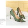 7239-1 European And American Fashion Slim Thin-heeled Super High-heeled Women's Shoes Shallow Pointed Big Metal Buckle Shoes