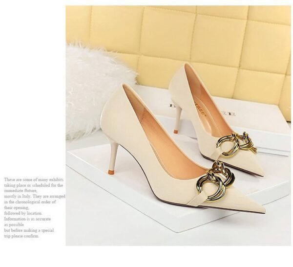 7239-A1 European and American fashion banquet women's shoes fine heel high heel shallow pointed metal buckle single shoes high heels