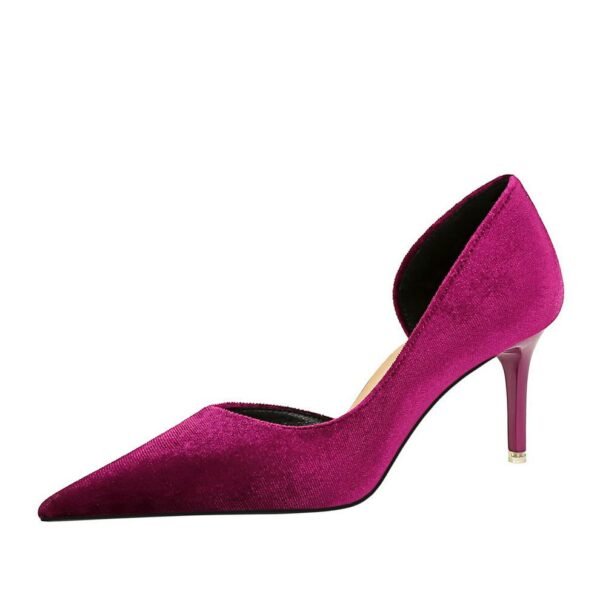 Bigtree Shoes 1363-A6 European and American Fashion Minimalist Banquet Women's Shoes Stiletto Heel Shallow Mouth Pointed Side Hollow out West Velvet Pumps