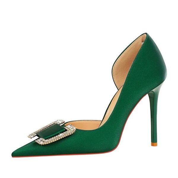 Big Tree Shoes 626-K6 European and American Style Thinner Side Hollow High Heels Women's Shoes Stiletto Heel Rhinestone Buckle Pumps