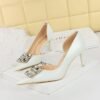 BIGTREE SHOES 638-Ak58 Korean Style Banquet Women's Shoes Stiletto Heel Shallow Mouth Pointed Patent Leather Side Hollow Square Rhinestone Buckle Pumps