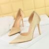 BIG TREE SHOES 1298-6 Korean Style Banquet High Heels Stiletto Heel Shallow Mouth Pointed Side Hollow Wave Embossed Satin Pumps