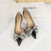 Big Tree Shoes 638-AH6 European and American Banquet Women's Shoes High Heel Stiletto Shallow Mouth Pointed Pearl Rhinestone Bow Pumps High Heels