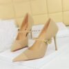 2be6ece4ddfbd776c06e7304ecd72511 BIGTREE SHOES 9116-3 Korean style fashion banquet high heels women's shoes stiletto low-cut corduroy stitching pointed toe strap pumps