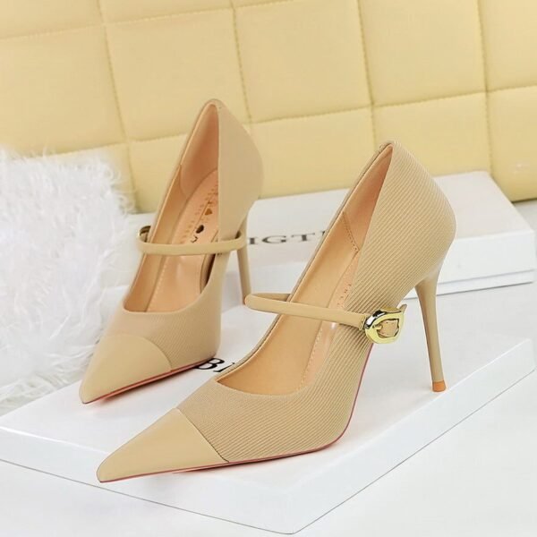 2be6ece4ddfbd776c06e7304ecd72511 BIGTREE SHOES 9116-3 Korean style fashion banquet high heels women's shoes stiletto low-cut corduroy stitching pointed toe strap pumps