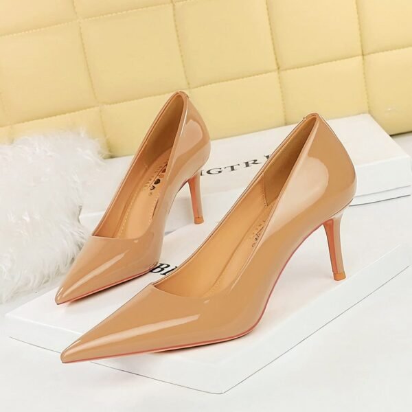 BIGTREE SHOES 7236 European and American Style Fashionable Simple Glossy Patent Leather Women's Shoes High Heel Stiletto Low-Cut Pointed Thin High Heel Shoes