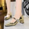 BIGTREE SHOES 5288-K88 European and American Style Banquet Women's Shoes Thick Heel Mid-Heel Low-Cut Square Head Light Luxury Rhinestone Buckle Ankle-Strap Shoes Female
