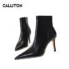 1838-3 Zipper Slender High Heel Short Sleeve Black Ankle Women's Rhinestone Short Boots-Bigtree shoes