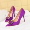 Bigtree Shoes 3265-K7 European and American Banquet Fashion High Heels Stiletto Shallow Mouth Pointed Toe Slim Metal Buckle High Heel Pumps